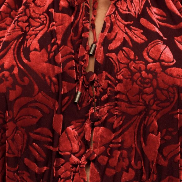 FREE PEOPLE Floral Velvet Ruffled Puff Sleeve Top - Picture 4 of 7